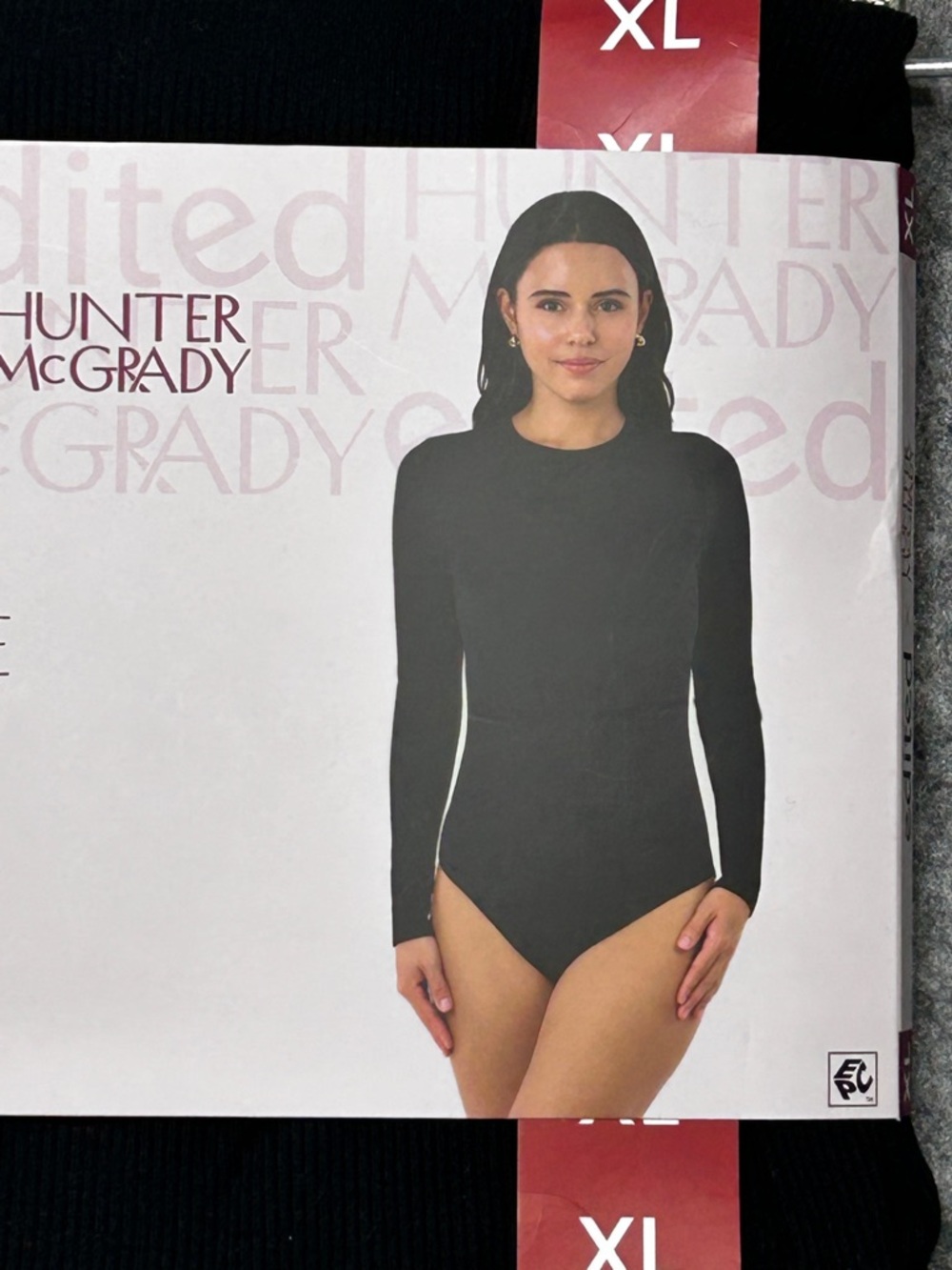 Hunter McGrady Black Womens XL Long Sleeve Black Stretch Bodysuit Base Layer New
